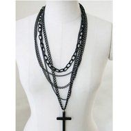 Retro Fashion Vintage Cross Pendant Multilayer Long Sweater Necklace Chain