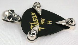 13 Lucky Number Skull Guitar Pick Holder Sterling Silver .925 Pendant Harley Rock N3