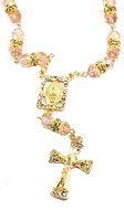 Light Pink Crystal Zircon Gold Color Beads Car Rearview Mirror Rosary Jerusalem N4