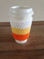 Crochet cup cozy, coffee cup sleeve, reusable coffee sleeve, coffee cup cozy in candy corn colors, orange, yellow...
