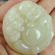 Chinese Culture /White Jade / Lucky God White Rune Carving Pendant (set4) N16