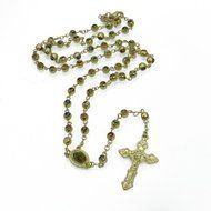 Uniquew Beads Rosary Small Paper Catholic Necklace Holy Soil Medal &amp; Cross (Gold)