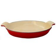 Le Chef Enamel Cast Iron Red Oval Roasting Dish 13 1/2 Inch.