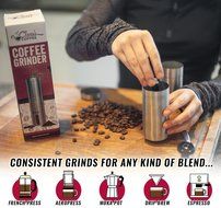 Premium MANUAL COFFEE GRINDER -Stainless Steel Body &amp; Adjustable Ceramic Conical Burr. Hand Crank Mill Grinds...