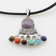 Natural Gemstones Healing Reiki 7 Chakra Moon Cross Charm Beads Pendant Necklace N16