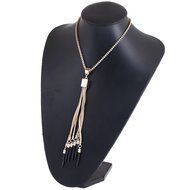 Womens Gold Plated Alloy Tassel Pendant Rhinestone Long Chain Sweater Necklace G