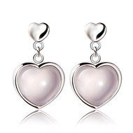 New Womens 925 Sterling Silver Pink Crystal Rose Quartz Heart Ear stud Earrings N4