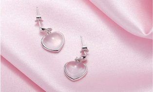 New Womens 925 Sterling Silver Pink Crystal Rose Quartz Heart Ear stud Earrings N6