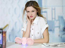 Xman&reg;Couples Mini Fan Dual Head Portable USB Rechargeable Personal Fan Quiet Operation Desktop Fan with LED Light... N14
