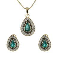 Handmade Emerald Waterdrop Earrings+Crystal Necklace Bohemian Women Ethnic Party N4