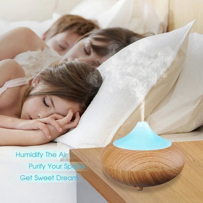 HOUSWEETY 140ml Aromatherapy Essential Oil Diffuser Cool Mist Humidifier with 7 Color LED Lights, Wood Grain N5