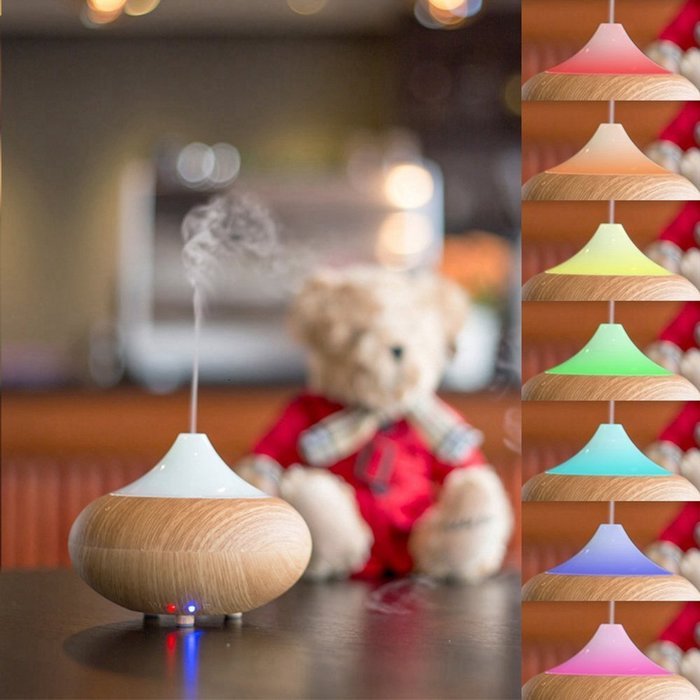 HOUSWEETY 140ml Aromatherapy Essential Oil Diffuser Cool Mist Humidifier with 7 Color LED Lights, Wood Grain N6