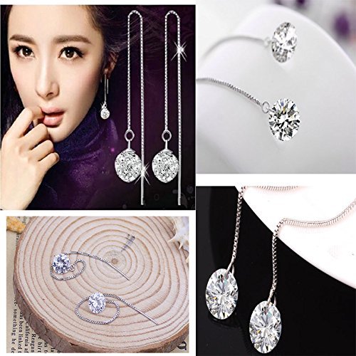 Fashion 18k White Gold GP Crystal 3A CZ lady Earrings ear line HOT Silver Plated N2