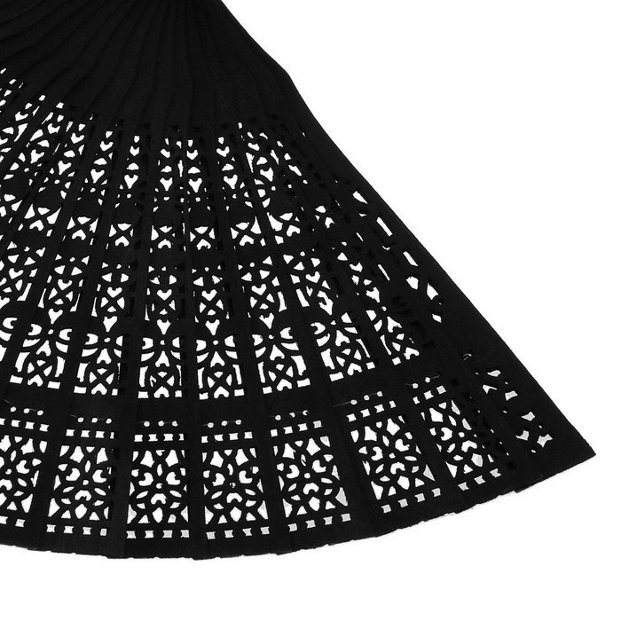 Vintage Wood Hollow Carved Hand Fan Foldable Fan - Black N5