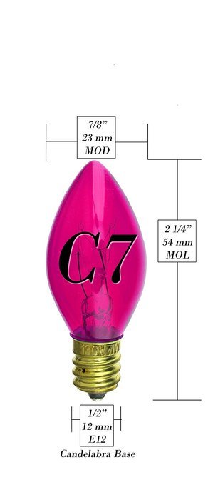 7 Watt C7 Transparent Outdoor Patio Party Christmas Novelty Replacement Bulbs, 25 Pack (Red) N6
