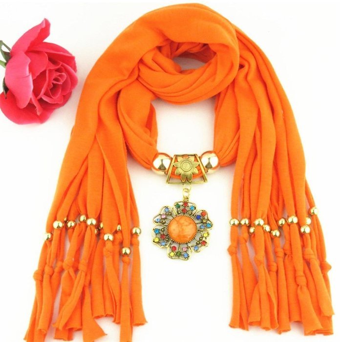 AutumnFall Women Girl Pendant Scarf With Tassel Rhinestone Necklace Scarves (U) N79