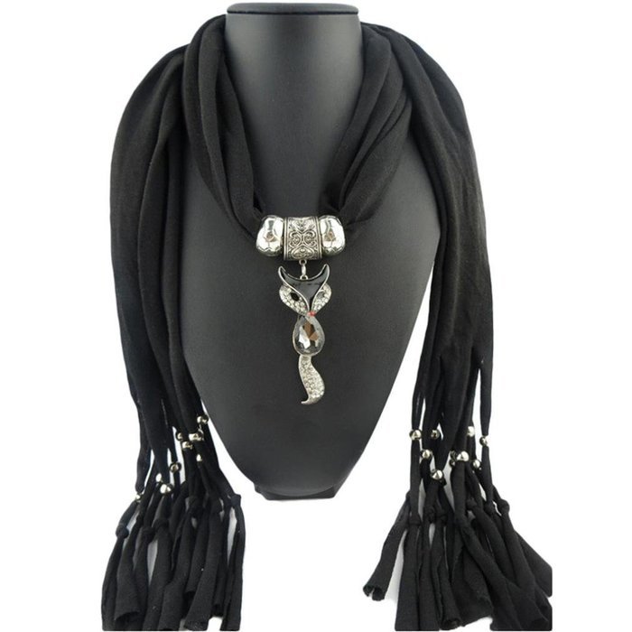AutumnFall Women Girl Pendant Scarf With Tassel Rhinestone Necklace Scarves (U) N84