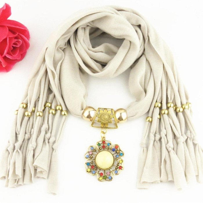 AutumnFall Women Girl Pendant Scarf With Tassel Rhinestone Necklace Scarves (U) N85