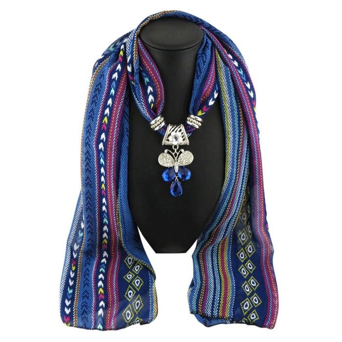 AutumnFall Women Girl Pendant Scarf With Tassel Rhinestone Necklace Scarves (U) N87