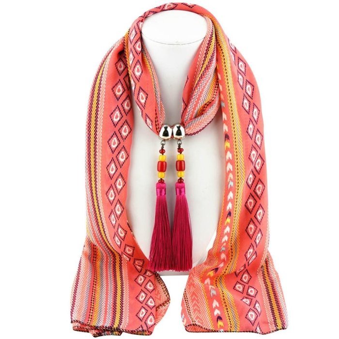 AutumnFall Women Girl Pendant Scarf With Tassel Rhinestone Necklace Scarves (U) N89