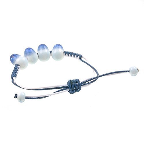 Porcelain Jewelry Ice Crack Blue Ceramic Bead Rope Chain Handmade Bracelet N2