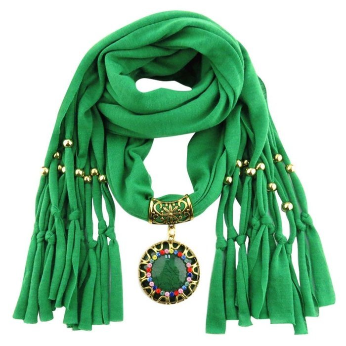 AutumnFall Women Girl Pendant Scarf With Tassel Rhinestone Necklace Scarves (U) N90