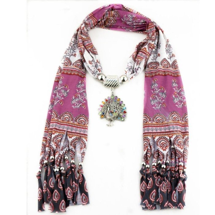 AutumnFall Women Girl Pendant Scarf With Tassel Rhinestone Necklace Scarves (U) N92