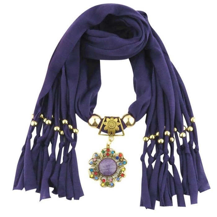 AutumnFall Women Girl Pendant Scarf With Tassel Rhinestone Necklace Scarves (U) N94