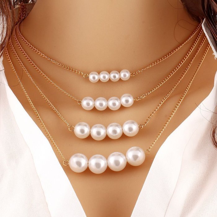 New Necklace Multilayer Chain Pearl Choker Chunky Collar Bib Statement Women
