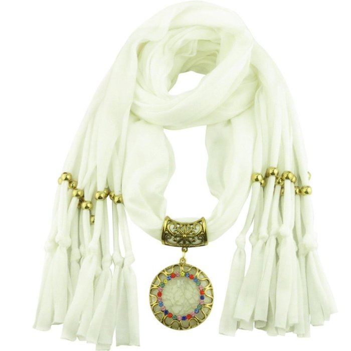AutumnFall Women Girl Pendant Scarf With Tassel Rhinestone Necklace Scarves (U) N96