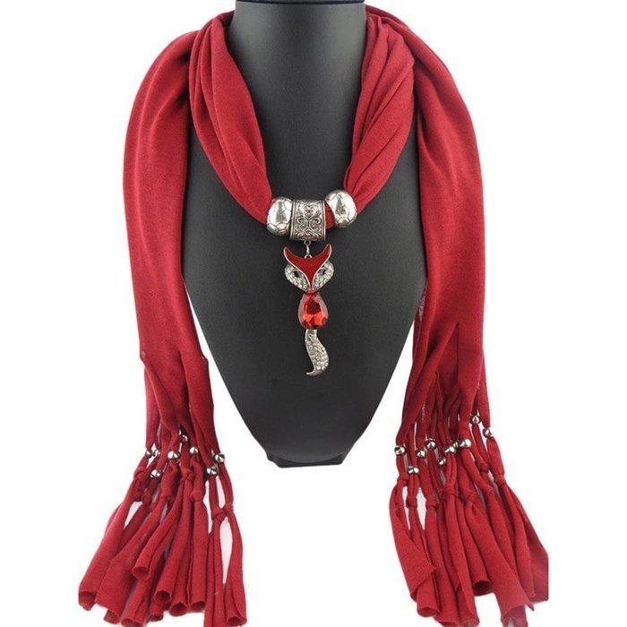 AutumnFall Women Girl Pendant Scarf With Tassel Rhinestone Necklace Scarves (U) N97