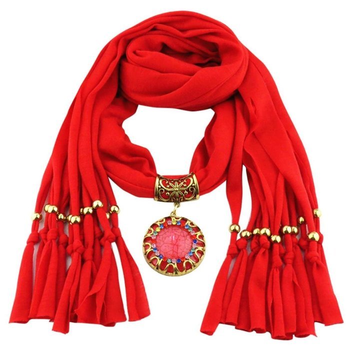AutumnFall Women Girl Pendant Scarf With Tassel Rhinestone Necklace Scarves (U) N98