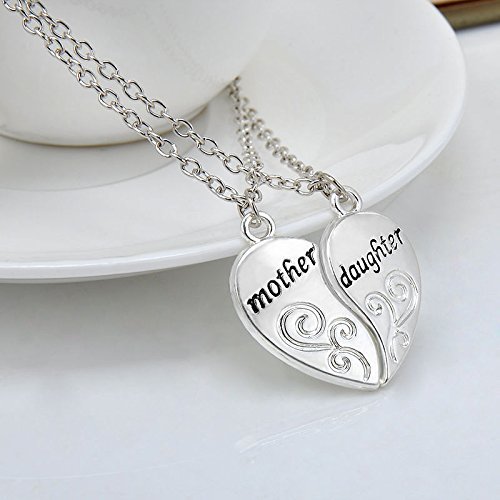 2PC/Set Mom Mother & Daughter Love Heart Pendant Chain Necklace Charm Silver New N4