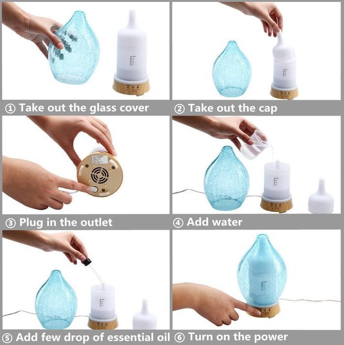3E Home 30-2300 Cool Mist Humidifier Ultrasonic Essential Oil Diffuser (Blue glass cover) N5