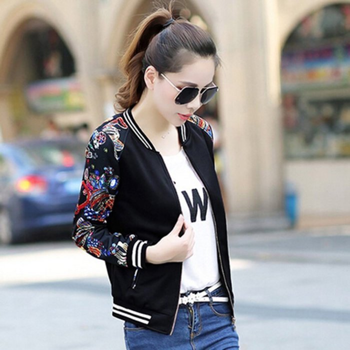 KAKA(TM) Girl Women Spring Autumn Coat Long Sleeve Casual Blouses Phoenix Pattern Black XL N12