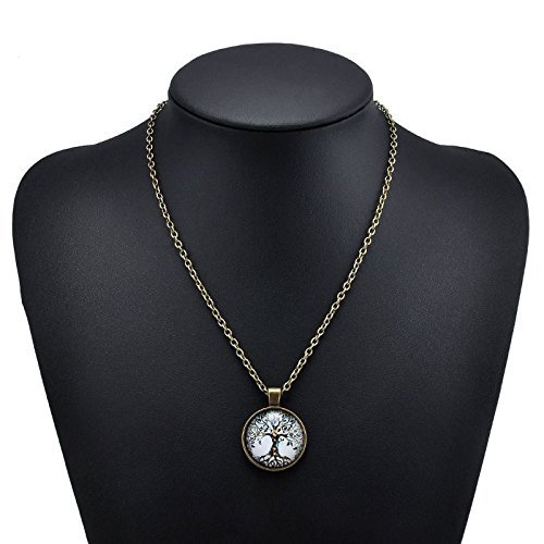 Vintage Fashion Living Tree of Life Cabochon Glass Pendant Bronze Chain Necklace N3