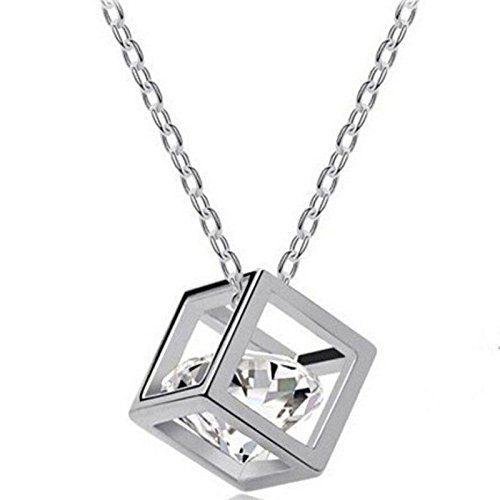 Magic Gold&Silver Cube Crystal Rhinestone Charm Pendant Necklace Chain Lady Gift N3