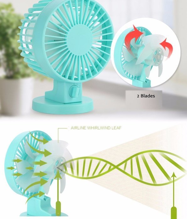 Tuansing Summer Office USB Mini Desk Fan Portable Fan Leque Air Conditioner DC 5V 2 Blades Cooler Adjustable Speed...