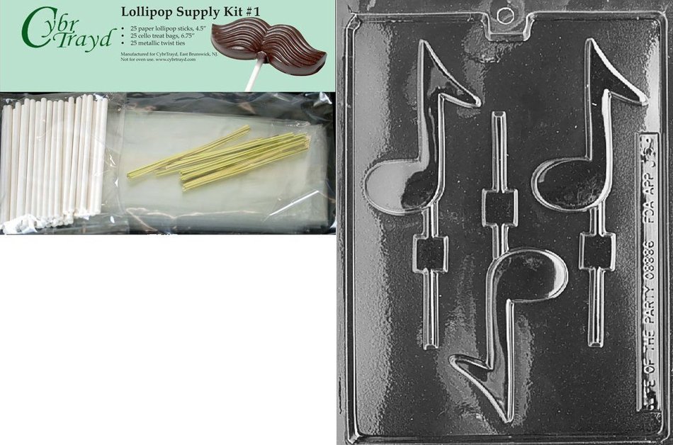Cybrtrayd J005 Musical Note Lolly Chocolate Candy Mold with Exclusive Cybrtrayd Copyrighted Chocolate Molding... N3