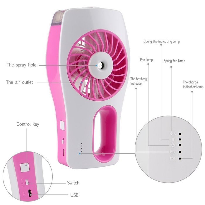 M-Aimee Portable Handheld USB Mini Misting Fan with Personal Cooling Mist Humidifier (Blue) N8