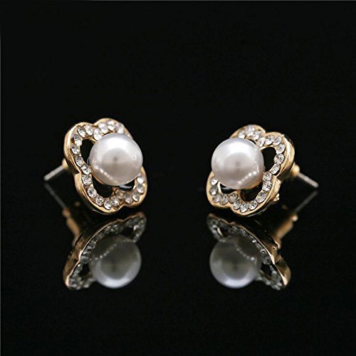 Hot New Fashion Women Lady Elegant Pearl Crystal Rhinestone Ear Stud Earrings