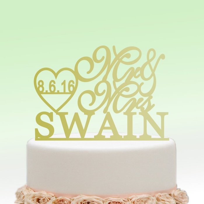 ivisi Personalized Wedding Cake Topper Monogram Last Name Surname Decoration Anniversary Gift (Design 5)