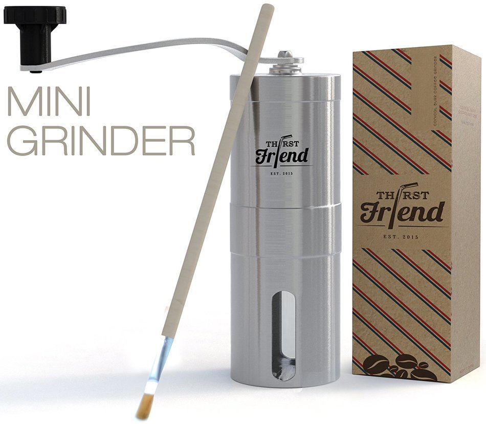 Thirst Friend MINI Manual Coffee Grinder With Free Cleaning Brush & Waterproof Travel Pouch. Top Rated Portable... N3