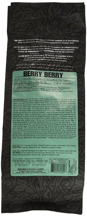 Metropolitan Tea 50 Count Pyramid Shaped Teabags, Berry Berry