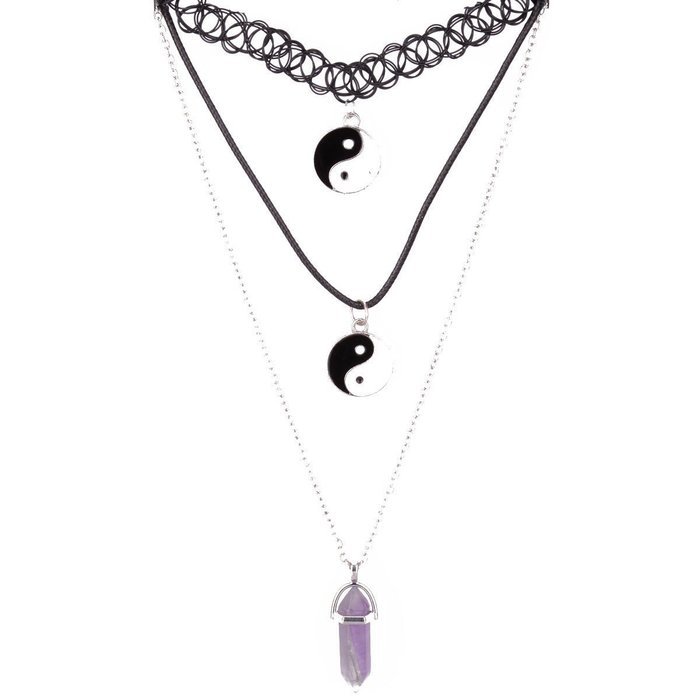 3P Quartz Multi Layer Goth Tattoo Choker Necklace Stretch Elastic Goth Boho 90s N6