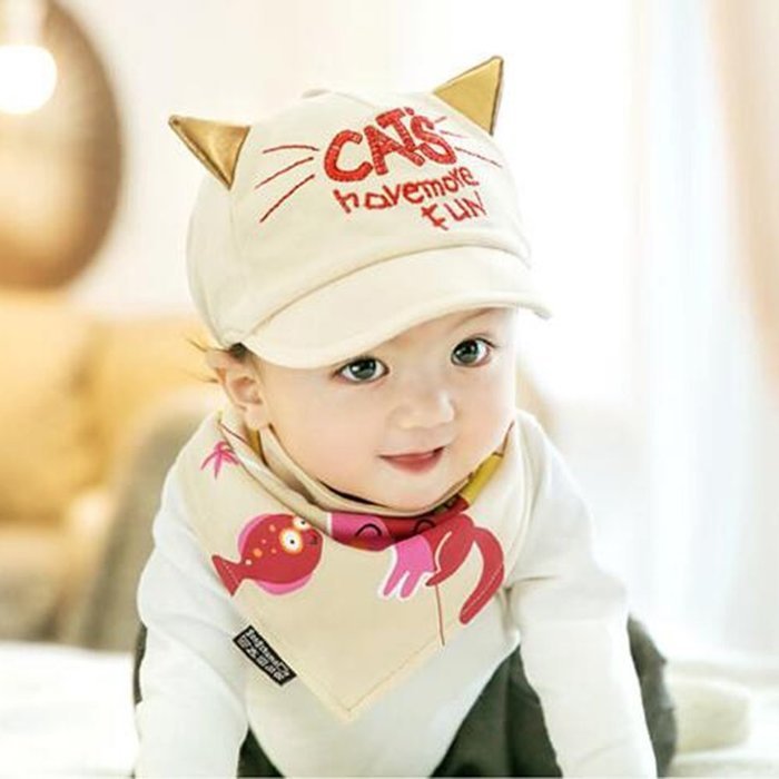 KAKA(TM) Babys Girls Boys Lovely Spring Summer Hat Cute Peaked Cap with Scarf Beige N11