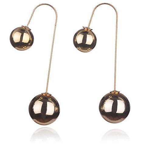 Prom Gold Plated Double Ball Two Sided Faux Pearl Dangle Bubble Earrings N3