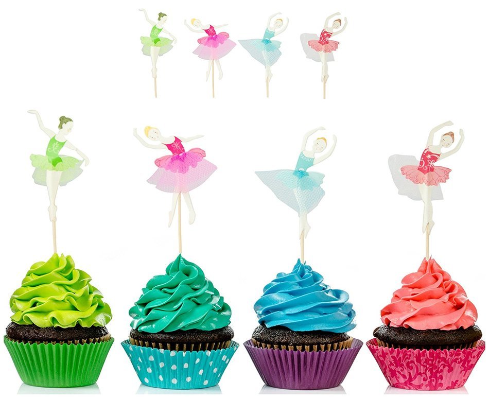 Alchik Ballerina Cupcake Toppers (24-Pack) &ndash; Dessert Birthday Decorations, Party Favors &ndash; Cute Baking Supplies... N2