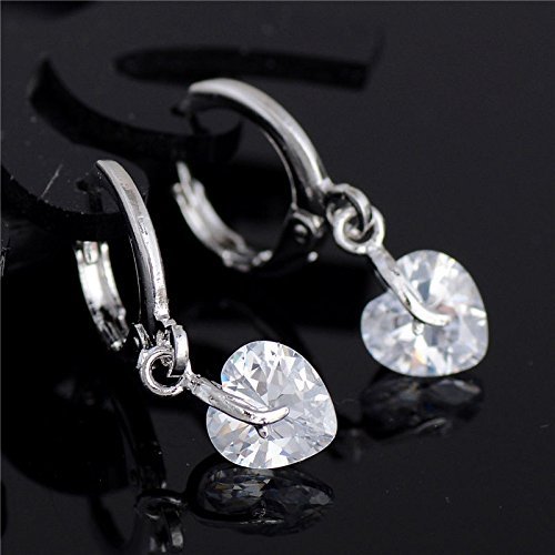 New Arrival! Silver Fashion Heart Gemstone Dangle Earrings Hot Sale N5