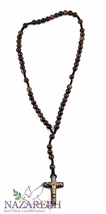 Catholic Praying Rosary Jesus Hematite Crucifix Jerusalem Brown Agate Beads N3